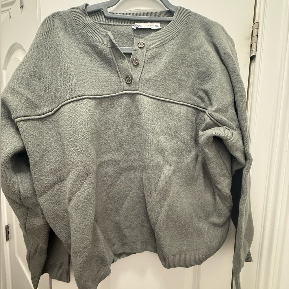 Zara olive green button down sweater